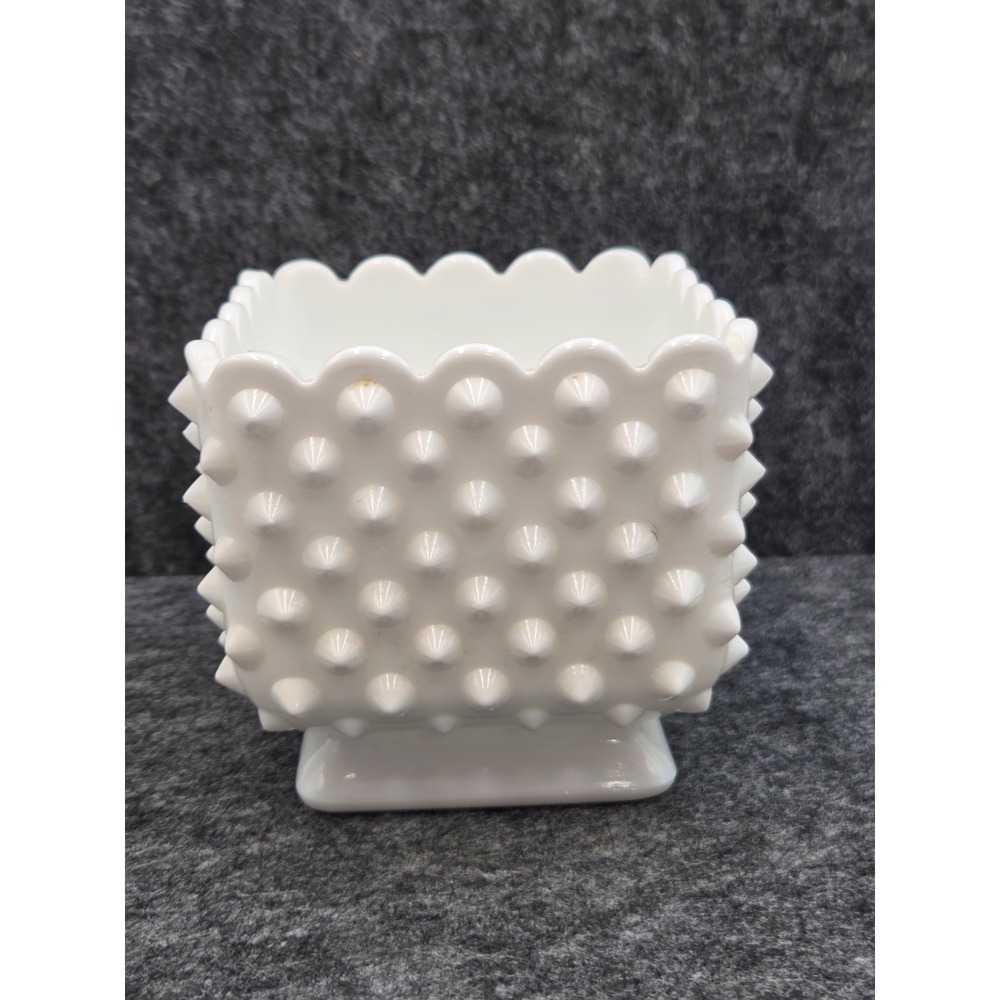 Vintage Fenton Pointy Hobnail Milk Glass Planter Vase Candy Dish White